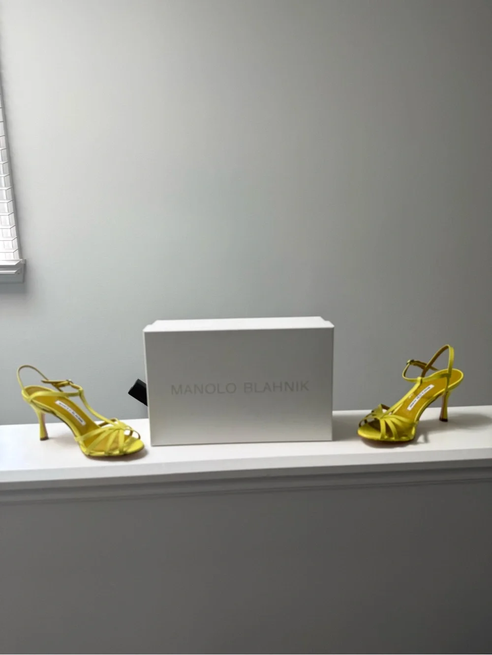 Manolo Blahnik Yellow Strappy T-Strap Heels